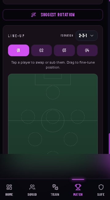 HERFIELD Playbook line-up planner with quarter-by-quarter rotation controls
